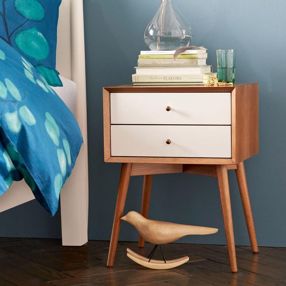 Mid-Century Bedside Table - White + Acorn