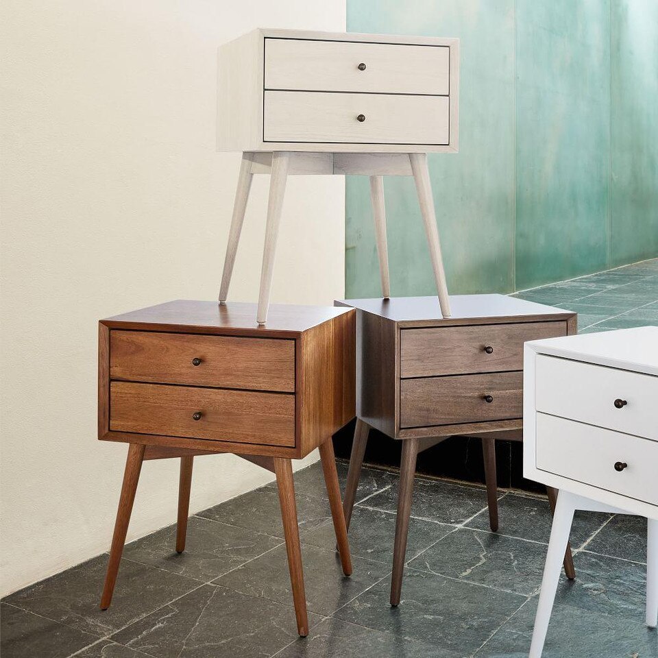 Mid-Century Bedside Table - White