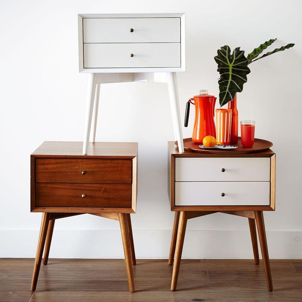 Mid-Century Bedside Table - White