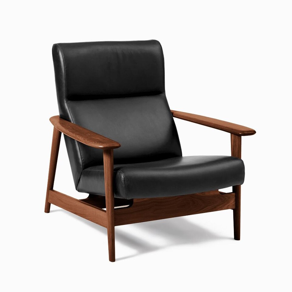 Mid-Century Modern Show Wood High-Back Leather Armchair