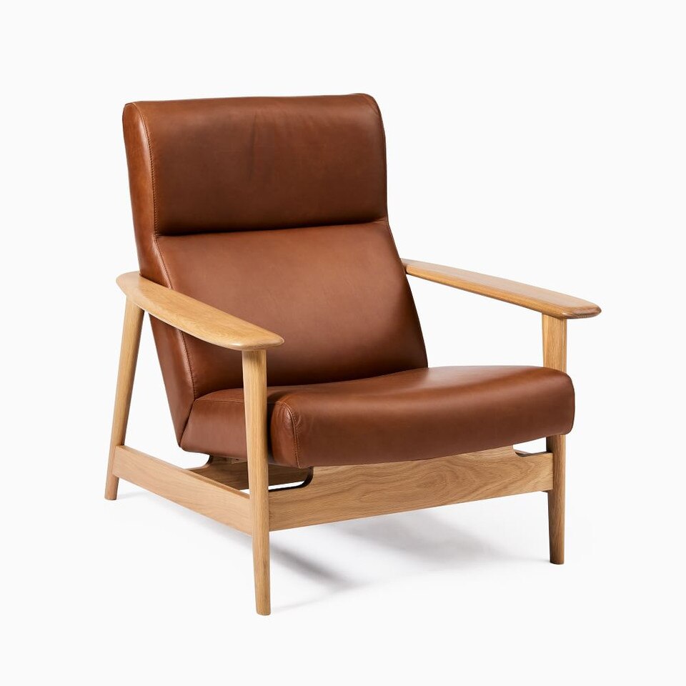 Mid-Century Modern Show Wood High-Back Leather Armchair