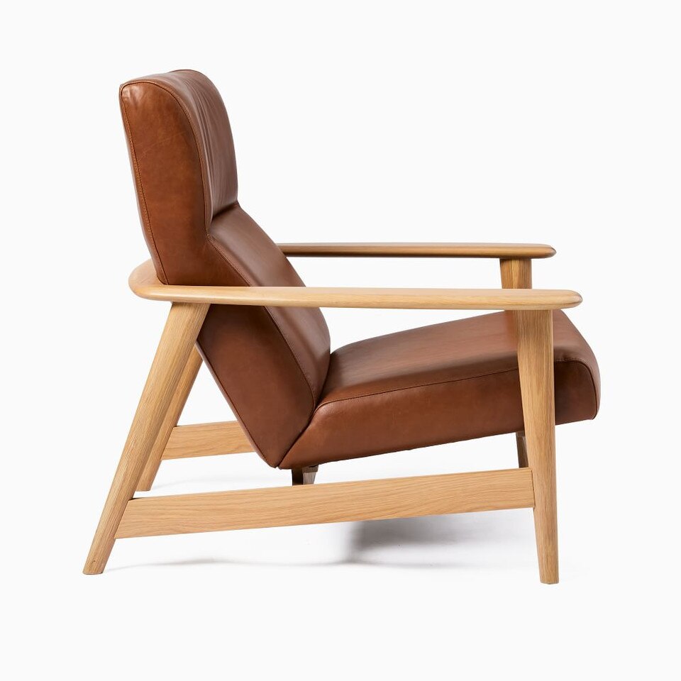 Mid-Century Modern Show Wood High-Back Leather Armchair
