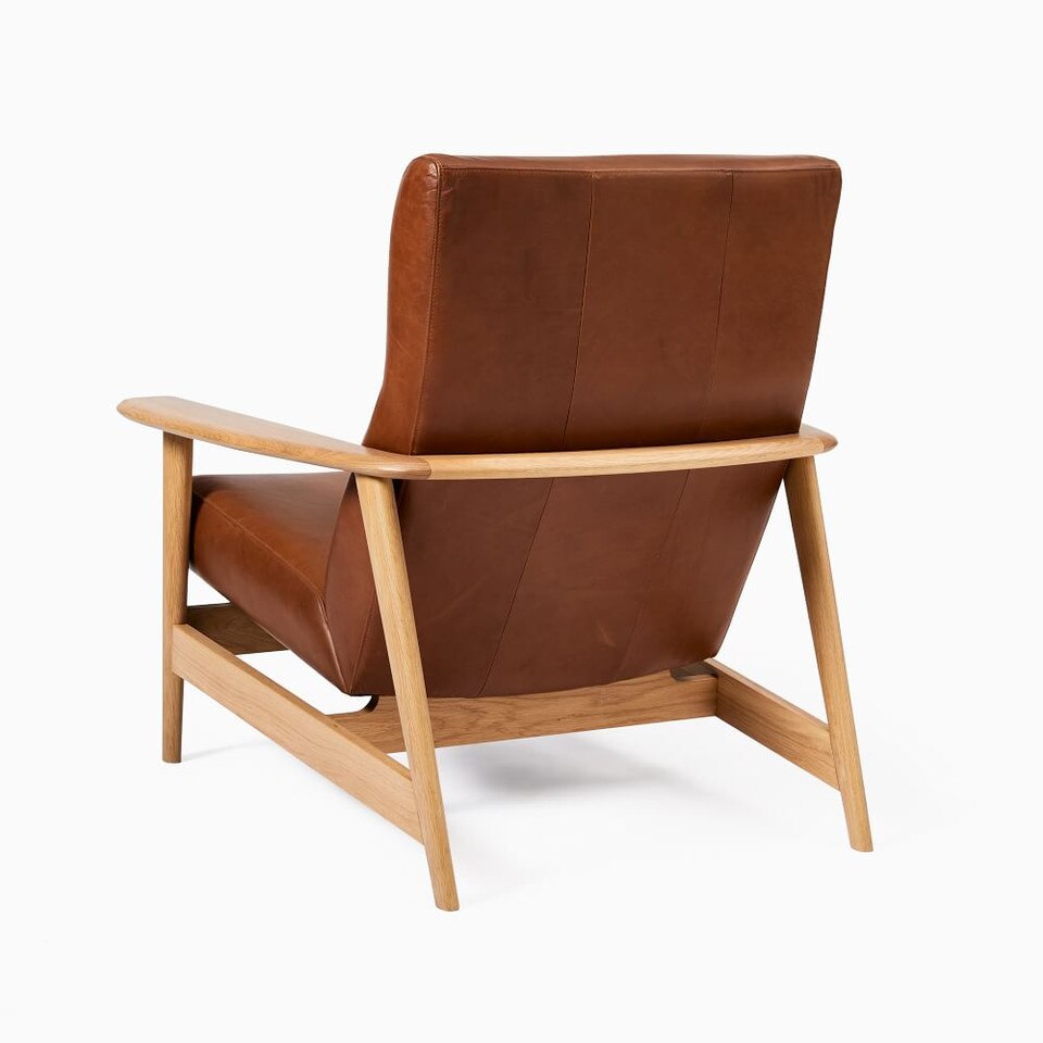 Mid-Century Modern Show Wood High-Back Leather Armchair