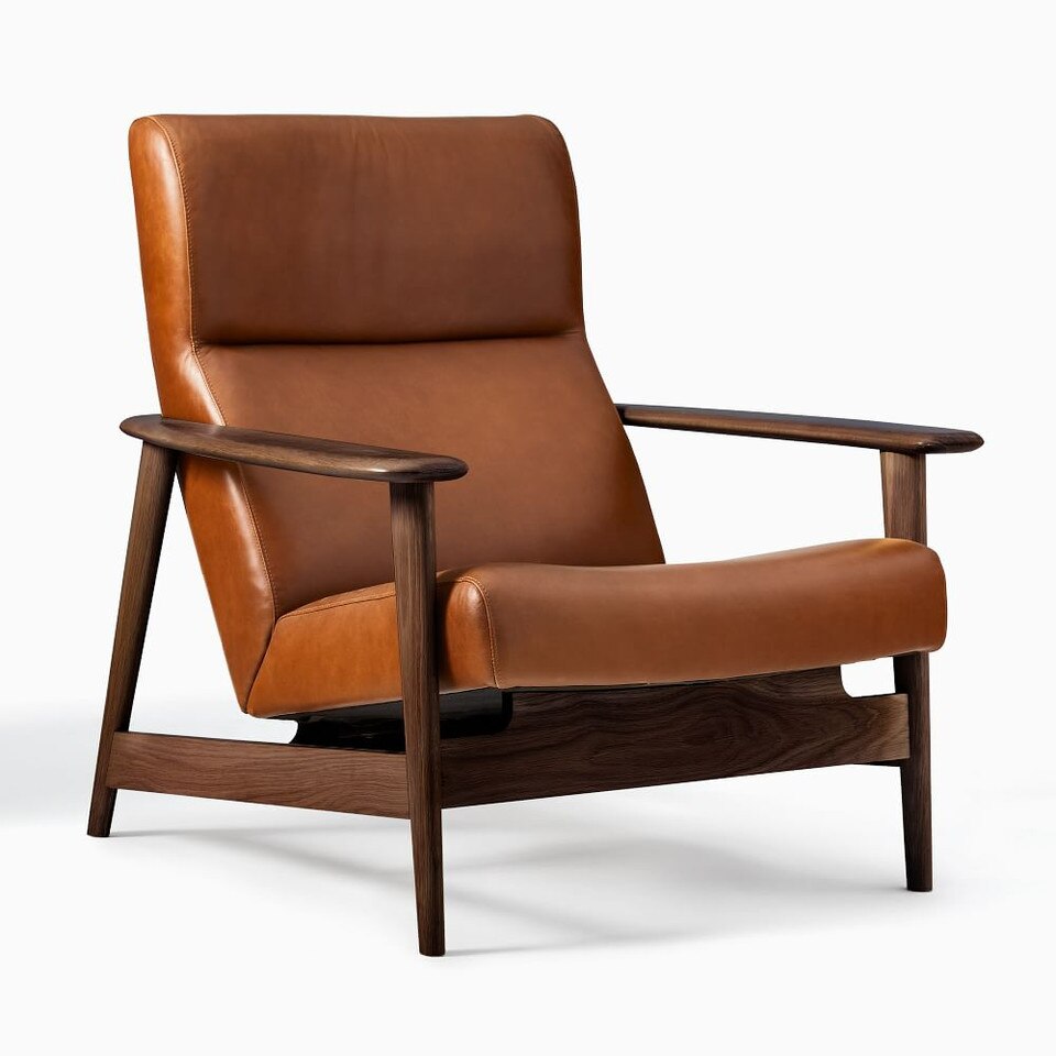 Mid-Century Modern Show Wood High-Back Leather Armchair