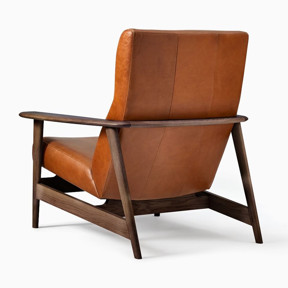 Mid-Century Modern Show Wood High-Back Leather Armchair
