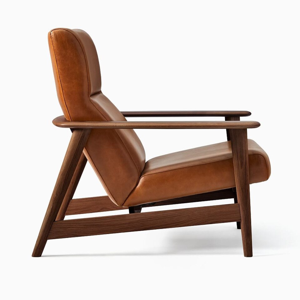 Mid-Century Modern Show Wood High-Back Leather Armchair