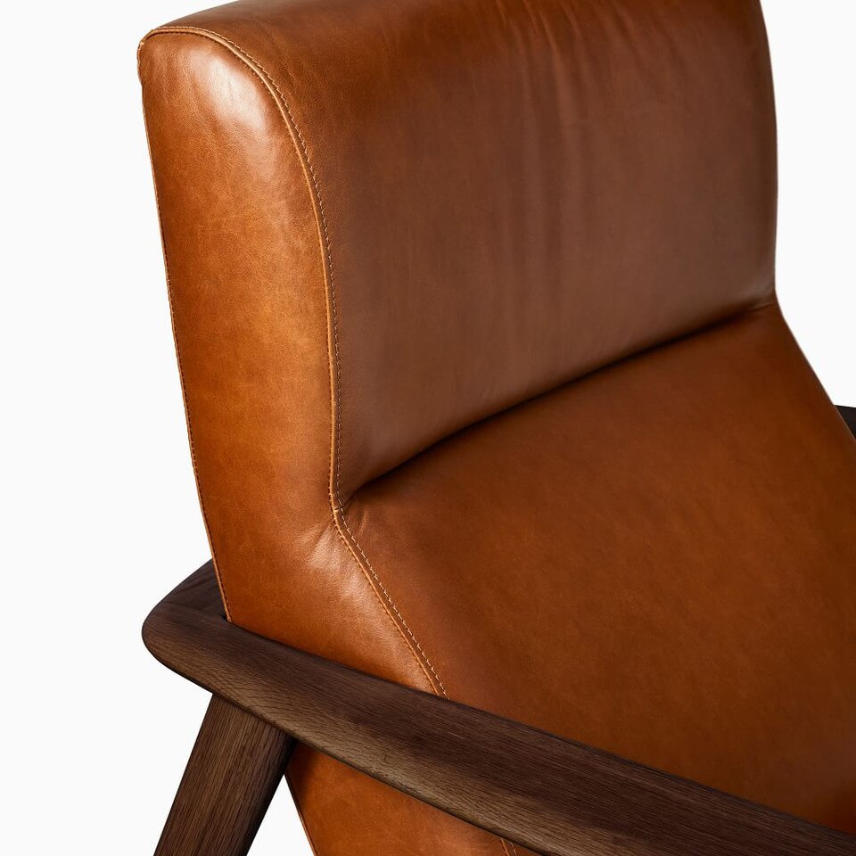 Mid-Century Modern Show Wood High-Back Leather Armchair