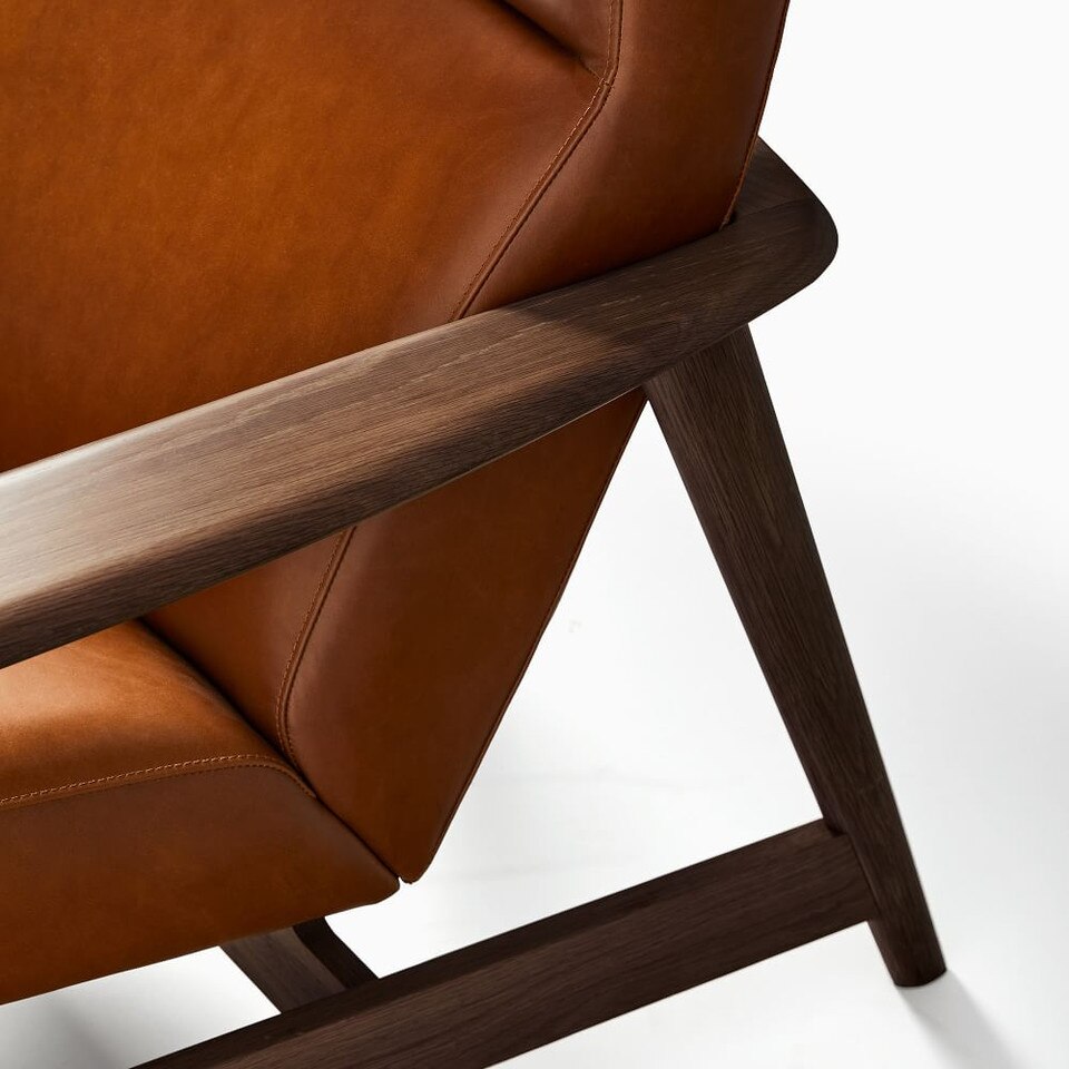 Mid-Century Modern Show Wood High-Back Leather Armchair