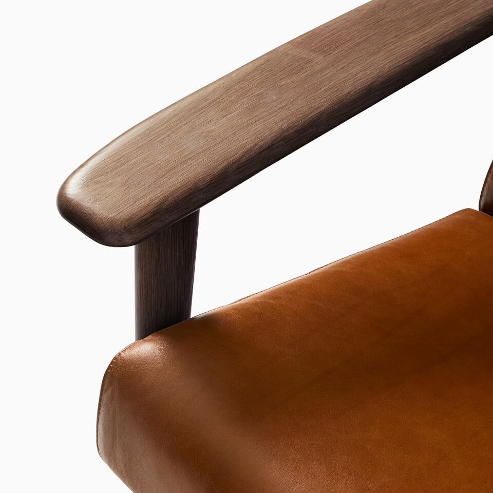 Mid-Century Modern Show Wood High-Back Leather Armchair