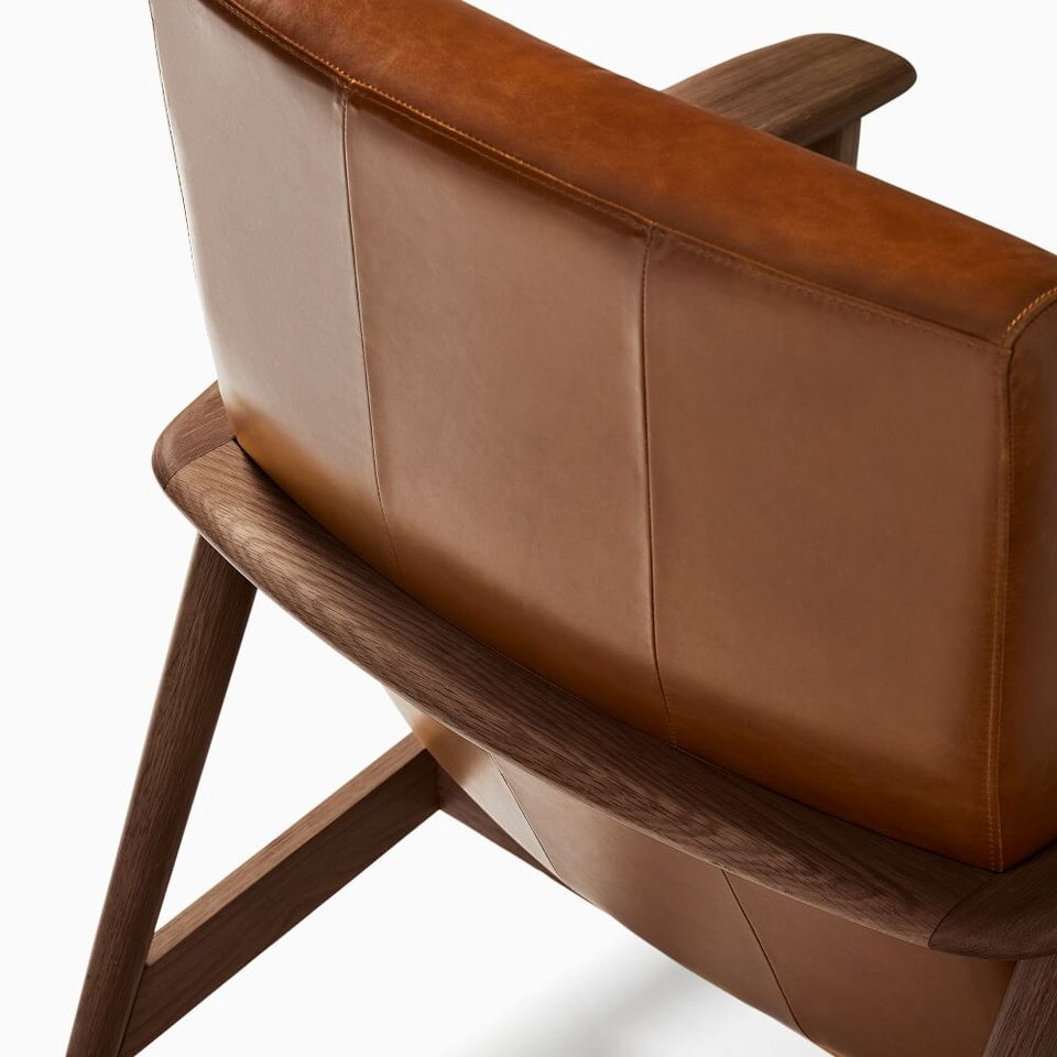 Mid-Century Modern Show Wood High-Back Leather Armchair
