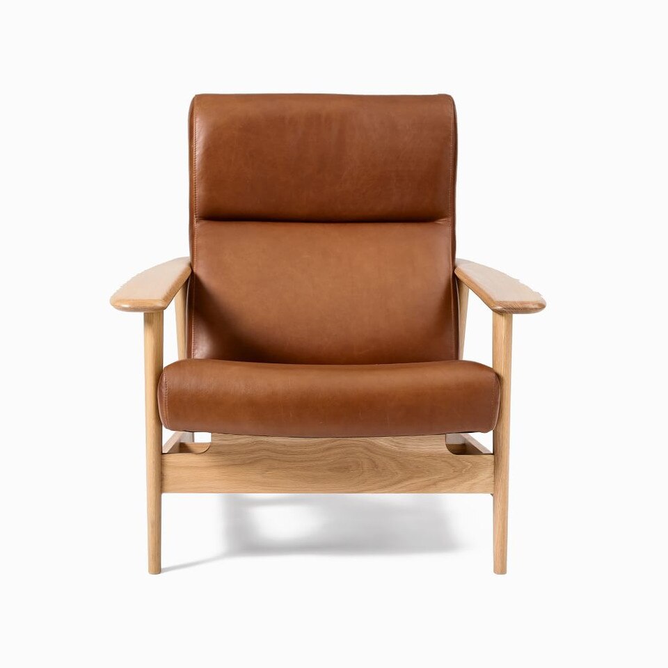 Mid-Century Modern Show Wood High-Back Leather Armchair
