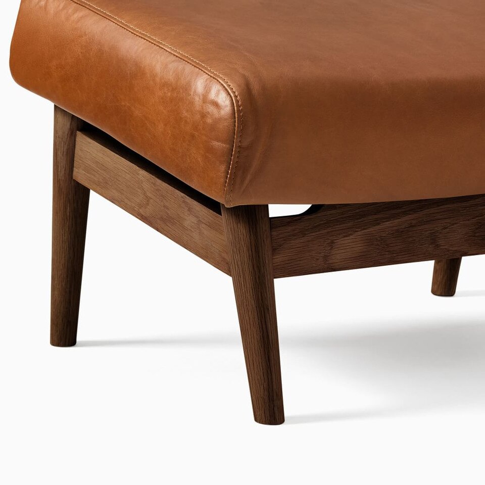 Mid-Century Modern Show Wood Leather Footstool Ottoman