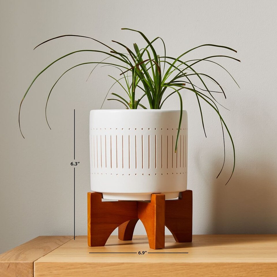 Mid-Century Modern Turned Wood Leg Tabletop Planters - Black/Gold