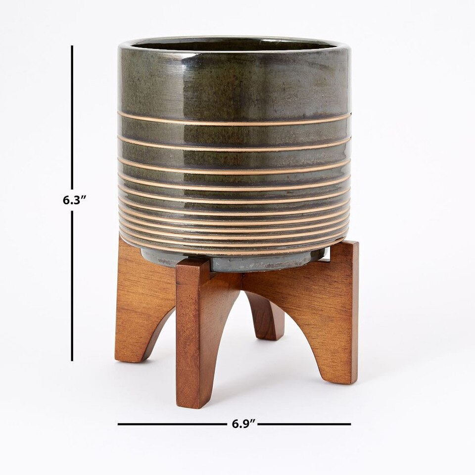 Mid-Century Modern Turned Wood Leg Tabletop Planters - Black/Gold