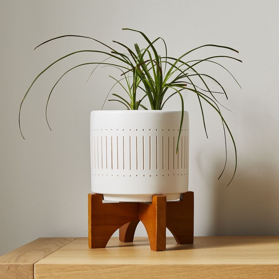 Mid-Century Modern Turned Wood Leg Tabletop Planters - Black/Gold