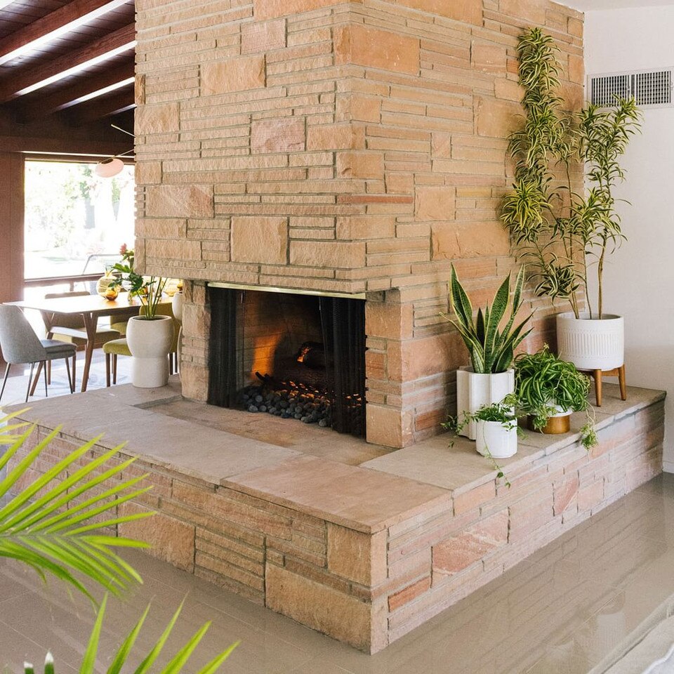 Mid-Century Modern Turned Wood Leg Planters - Gold Stripe