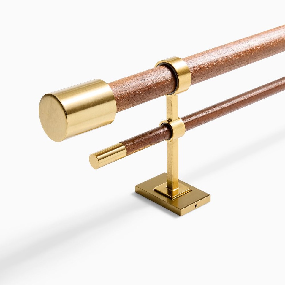 Mid-Century Modern Double Curtain Pole - Cool Walnut/Antique Brass