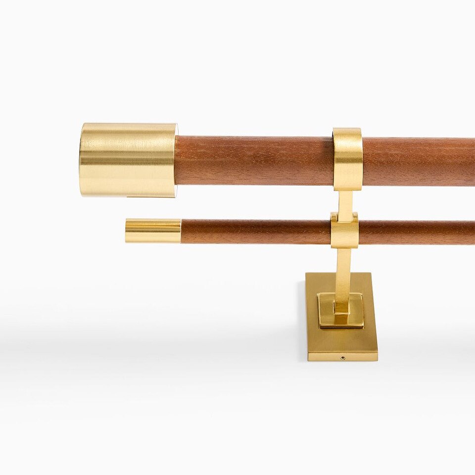 Mid-Century Modern Double Curtain Pole - Cool Walnut/Antique Brass