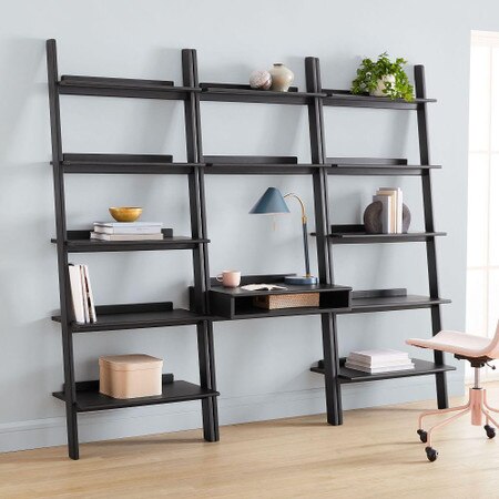 Modern Leaning Wall Desk 2 Wide Bookshelves Set West Elm