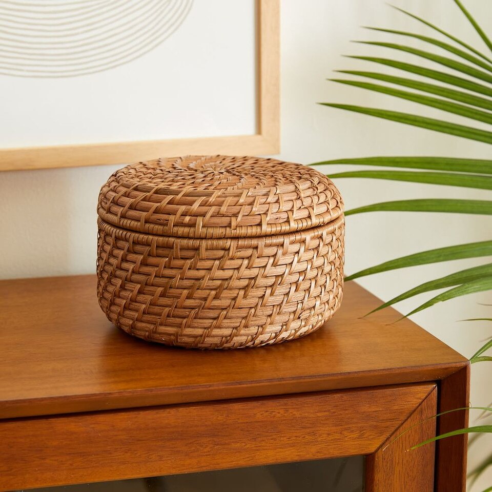 Modern Weave Rattan Round Lidded Baskets