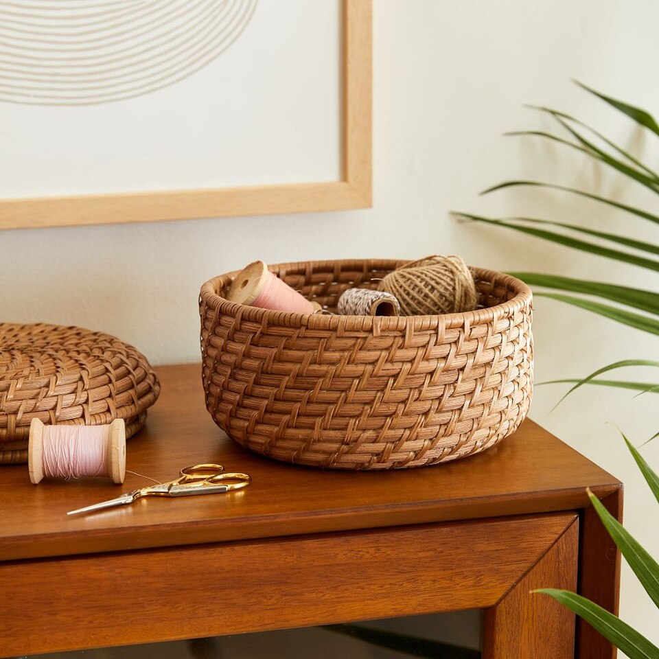 Modern Weave Rattan Round Lidded Baskets