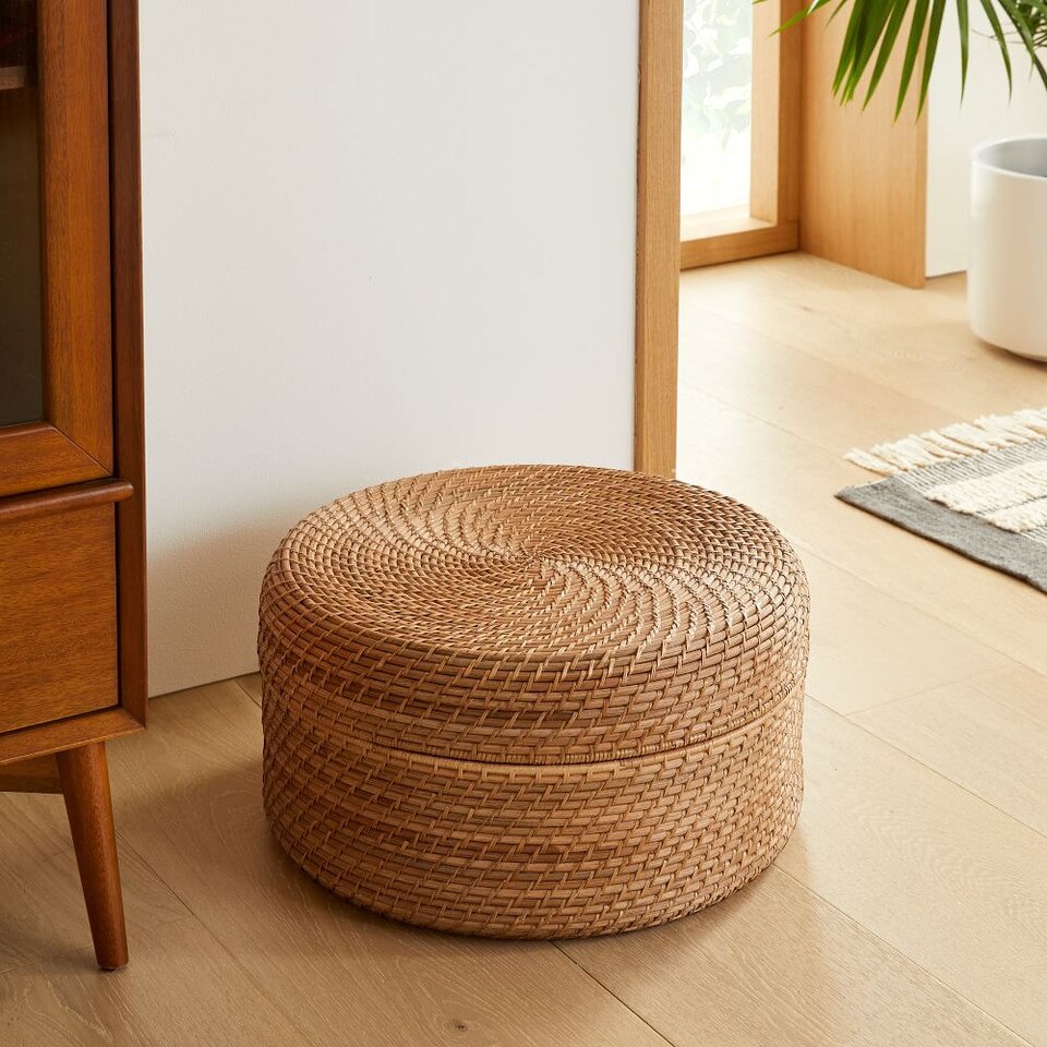 Modern Weave Rattan Round Lidded Baskets