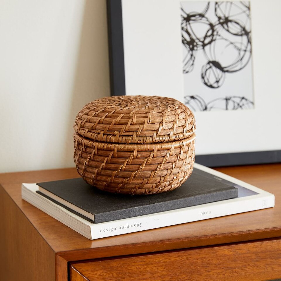 Modern Weave Rattan Round Lidded Baskets
