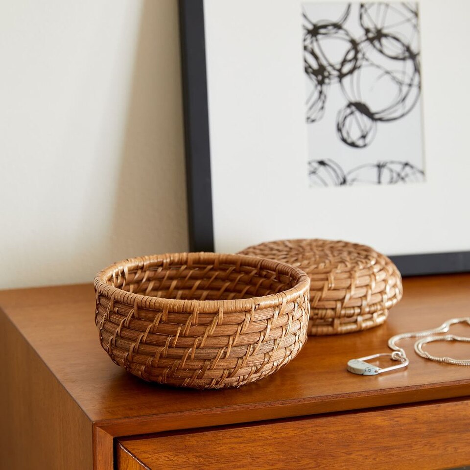 Modern Weave Rattan Round Lidded Baskets