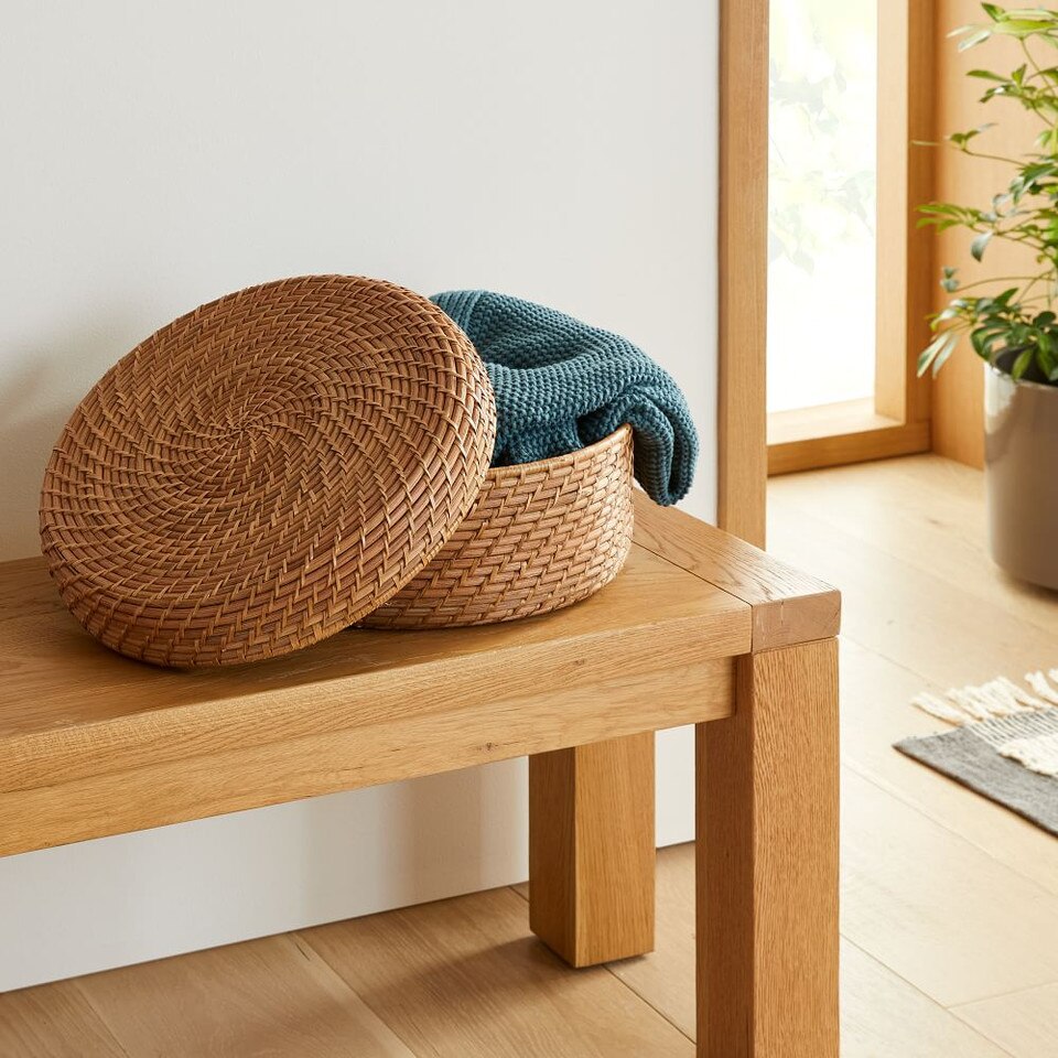Modern Weave Rattan Round Lidded Baskets