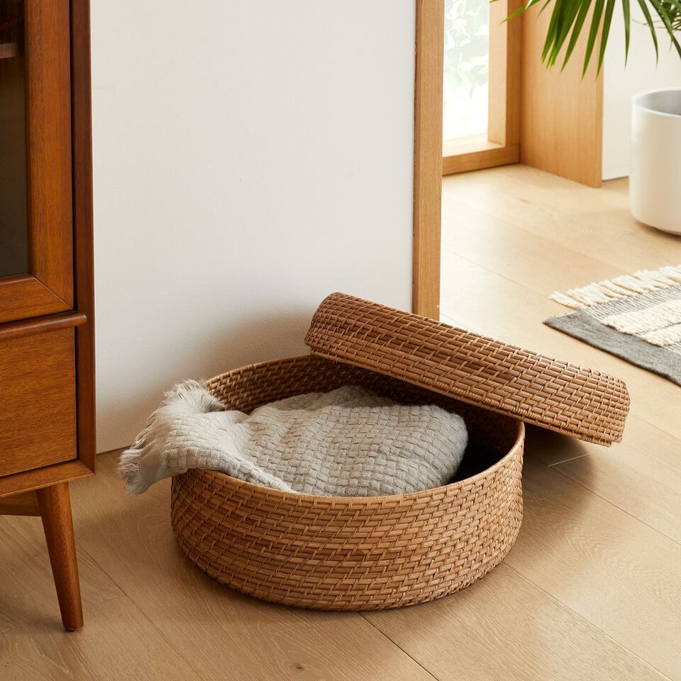 Modern Weave Rattan Round Lidded Baskets