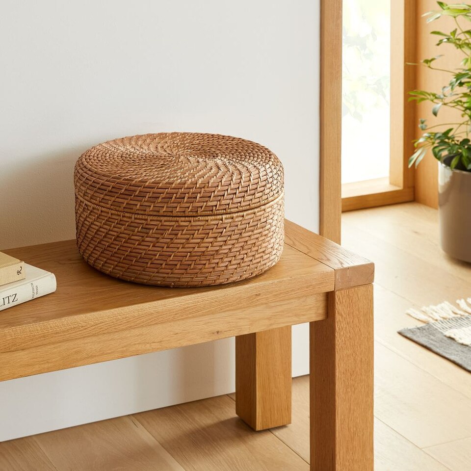 Modern Weave Rattan Round Lidded Baskets