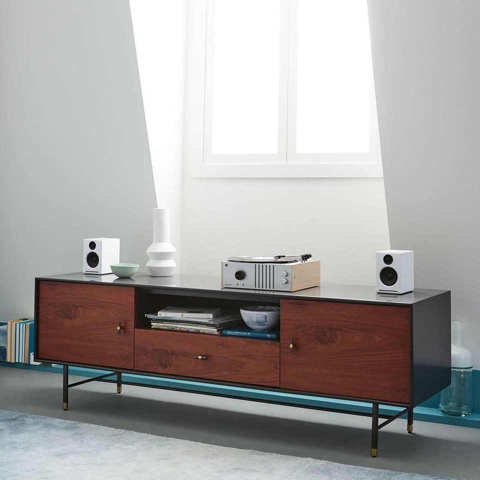 Modernist Wood + Lacquer Media Console (172.7 cm)