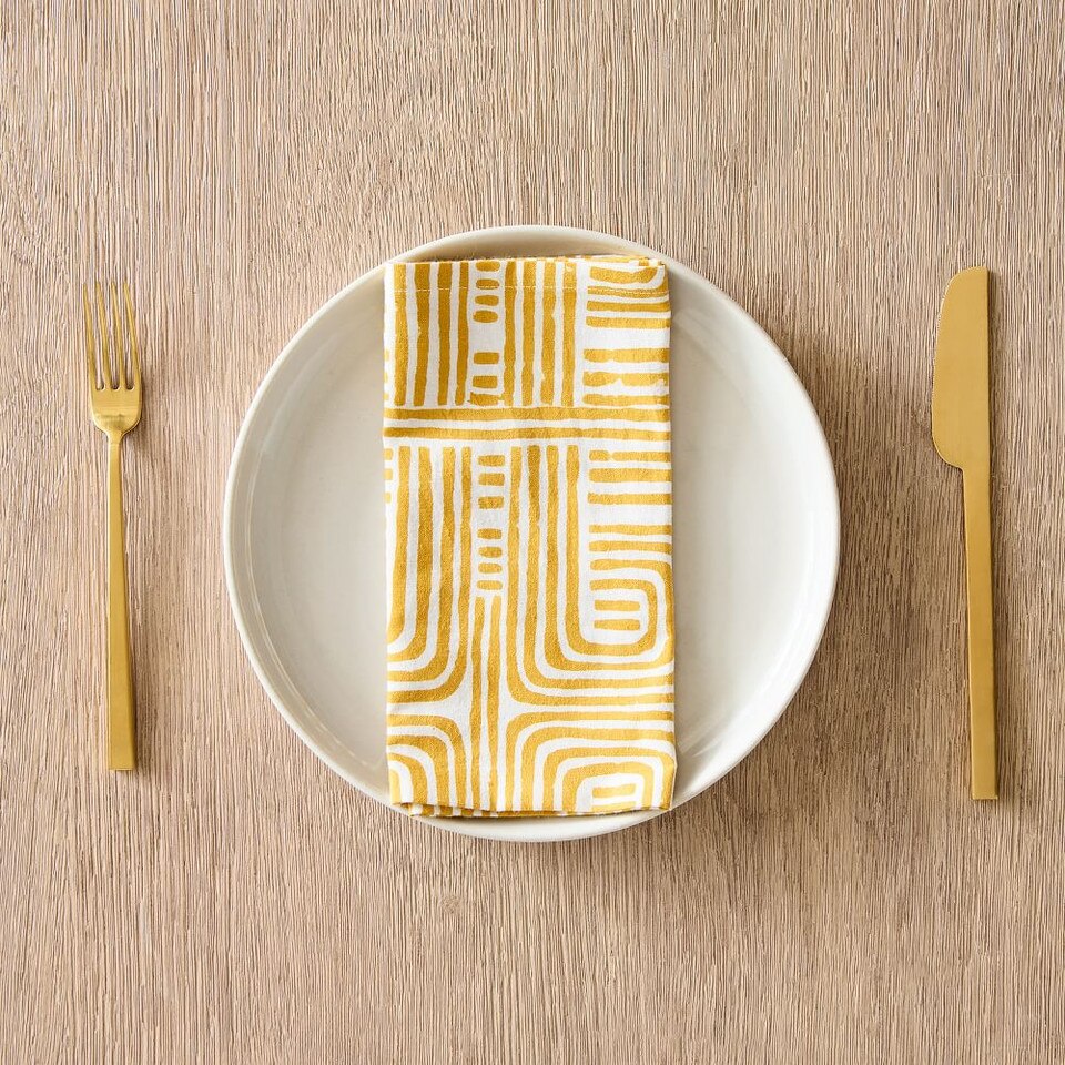 Organic Cotton Maze Block-Print Napkins (Set of 4)