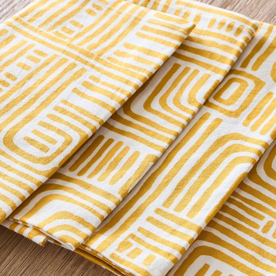 Organic Cotton Maze Block-Print Napkins (Set of 4)