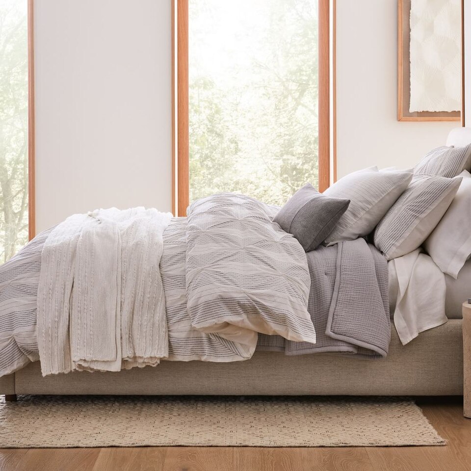 Organic Cotton Striped Pintuck Duvet Cover & Pillowcases