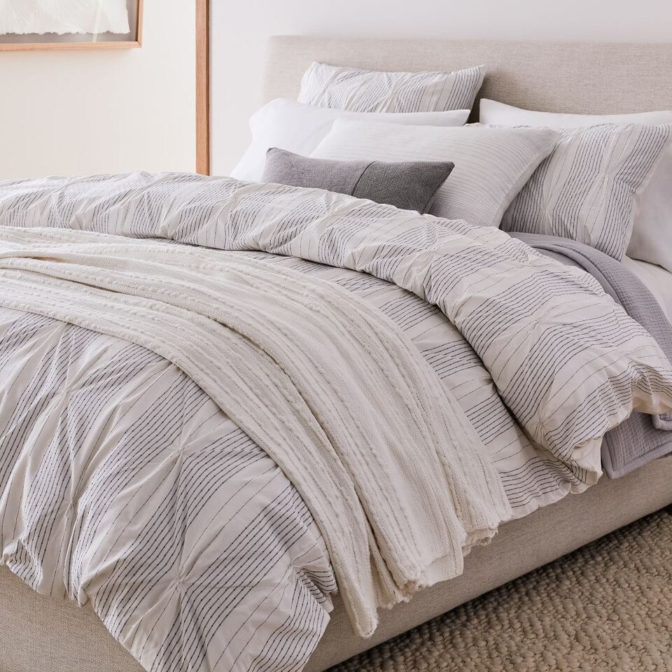 Organic Cotton Striped Pintuck Duvet Cover & Pillowcases