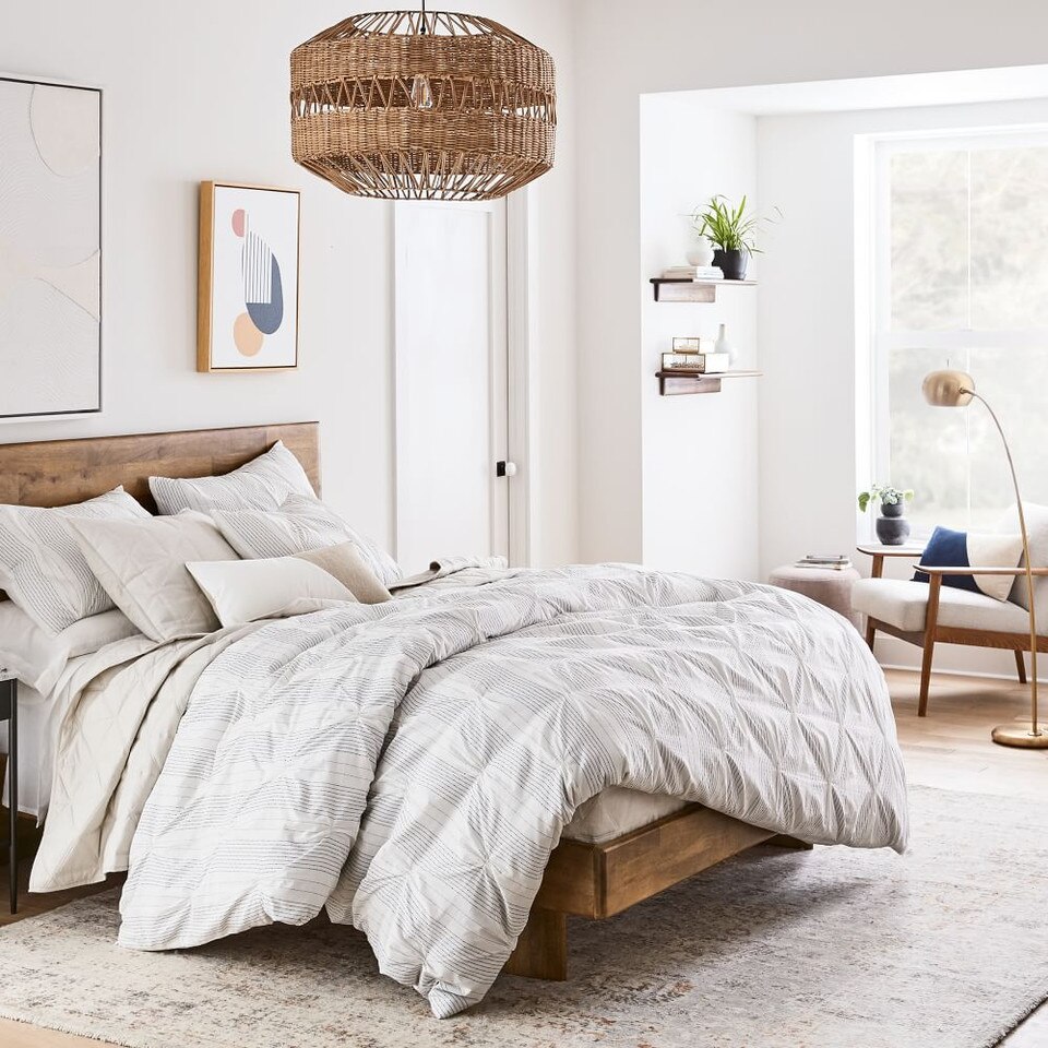 Organic Cotton Striped Pintuck Duvet Cover & Pillowcases