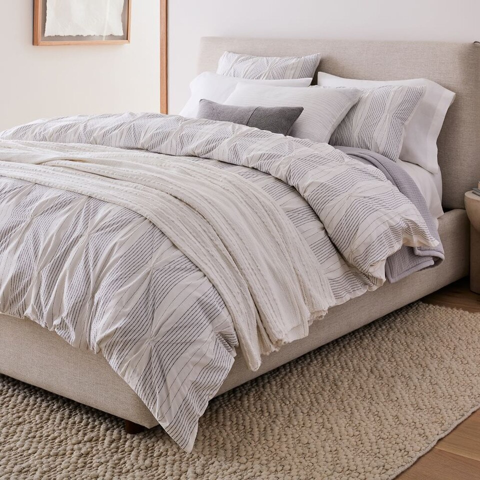 Organic Cotton Striped Pintuck Duvet Cover & Pillowcases