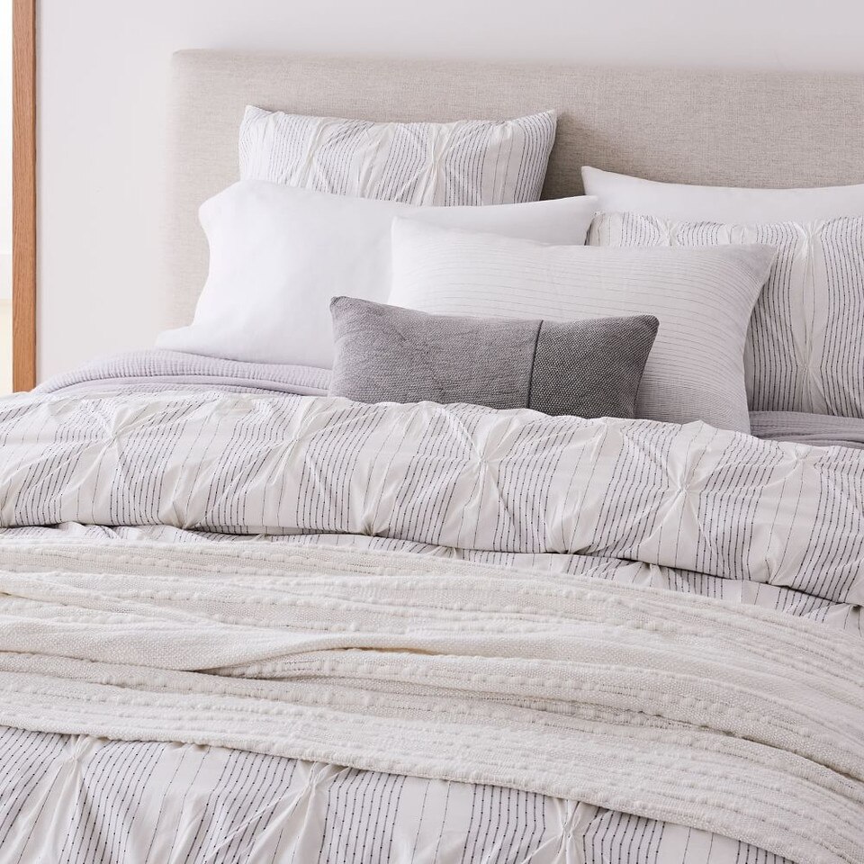 Organic Cotton Striped Pintuck Duvet Cover & Pillowcases