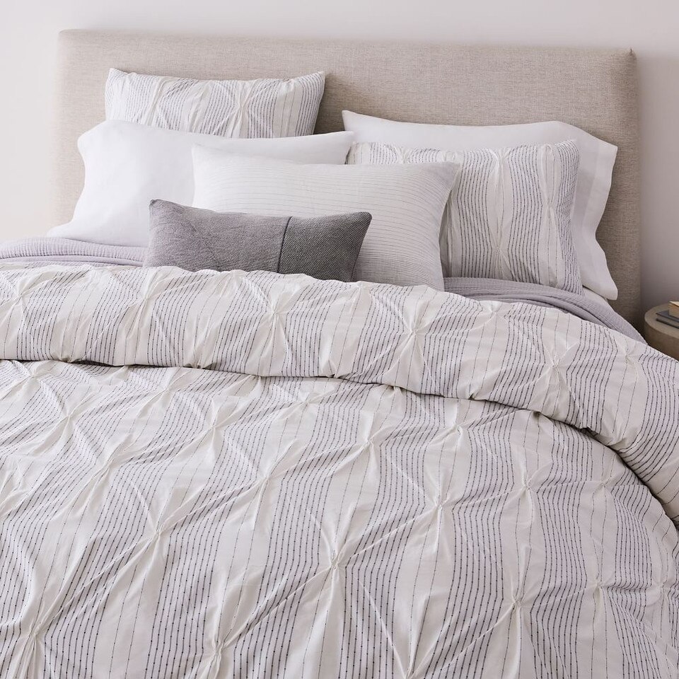 Organic Cotton Striped Pintuck Duvet Cover & Pillowcases
