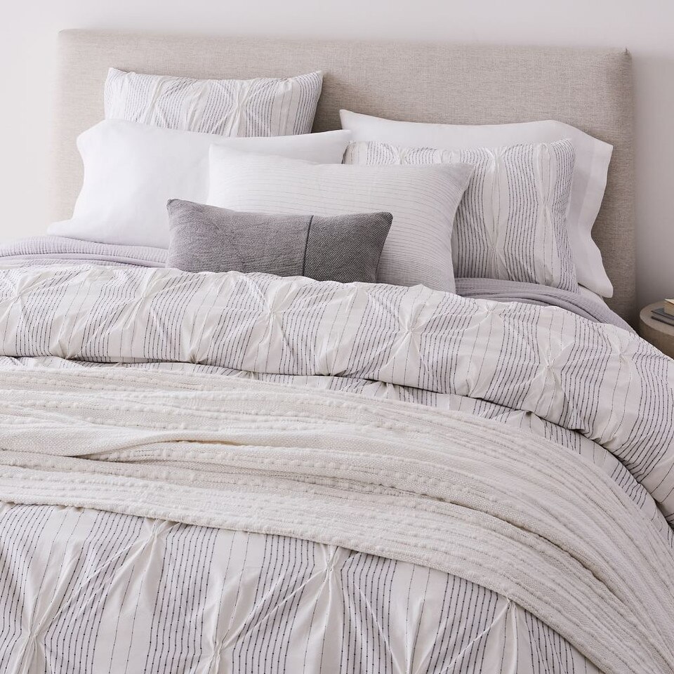 Organic Cotton Striped Pintuck Duvet Cover & Pillowcases
