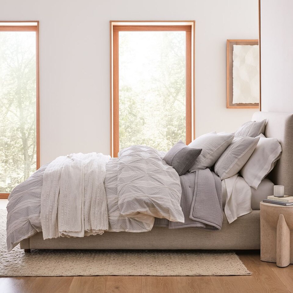 Organic Cotton Striped Pintuck Duvet Cover & Pillowcases