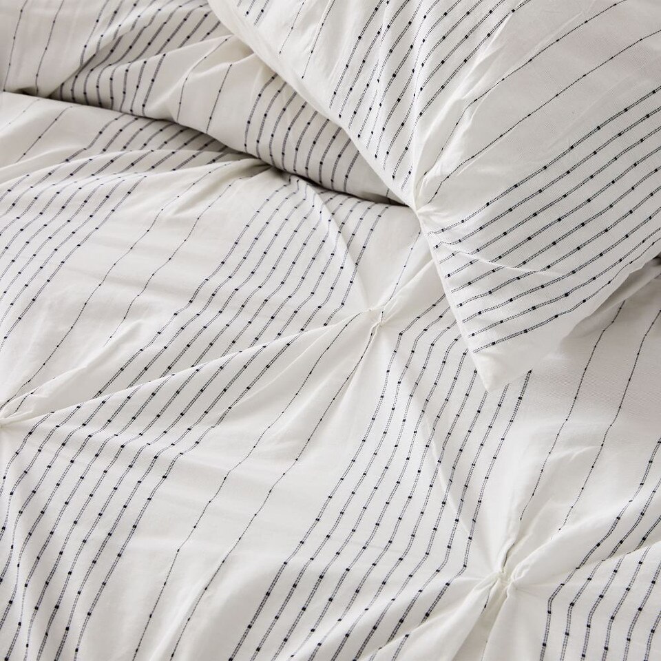 Organic Cotton Striped Pintuck Duvet Cover & Pillowcases