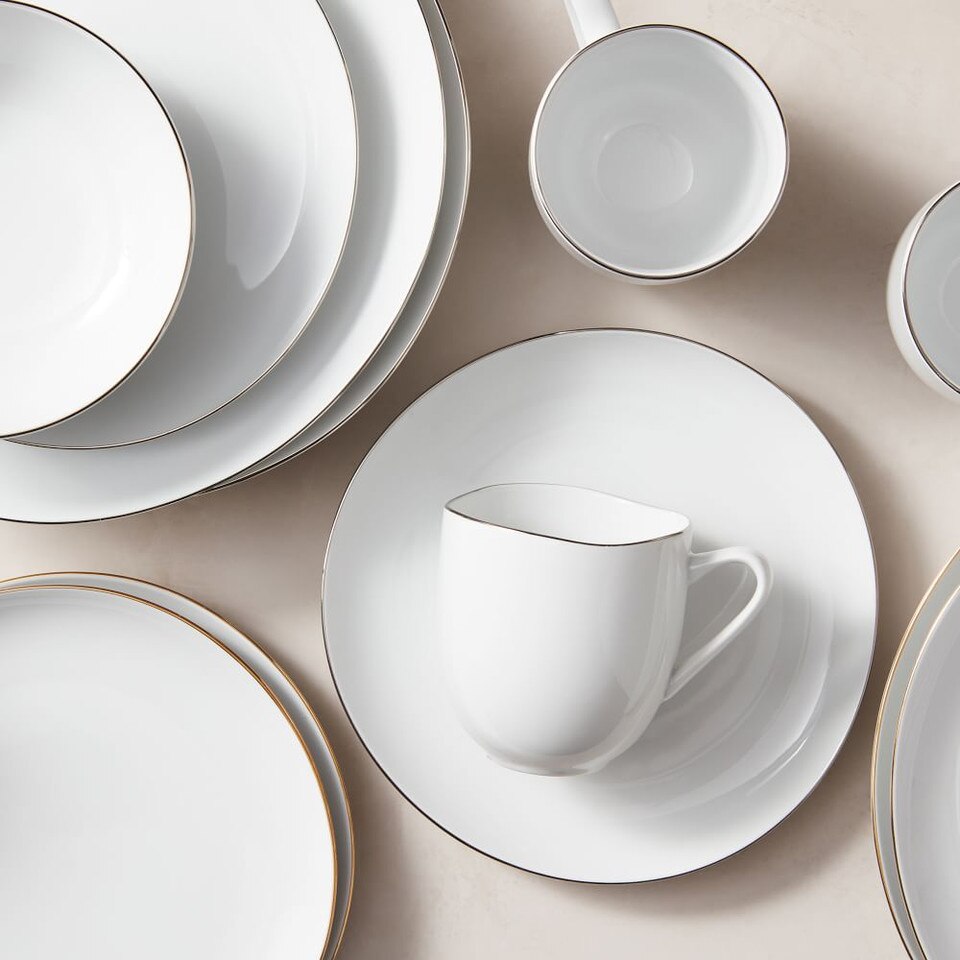 Organic Porcelain Gold-Rimmed Dinnerware (Set of 16)