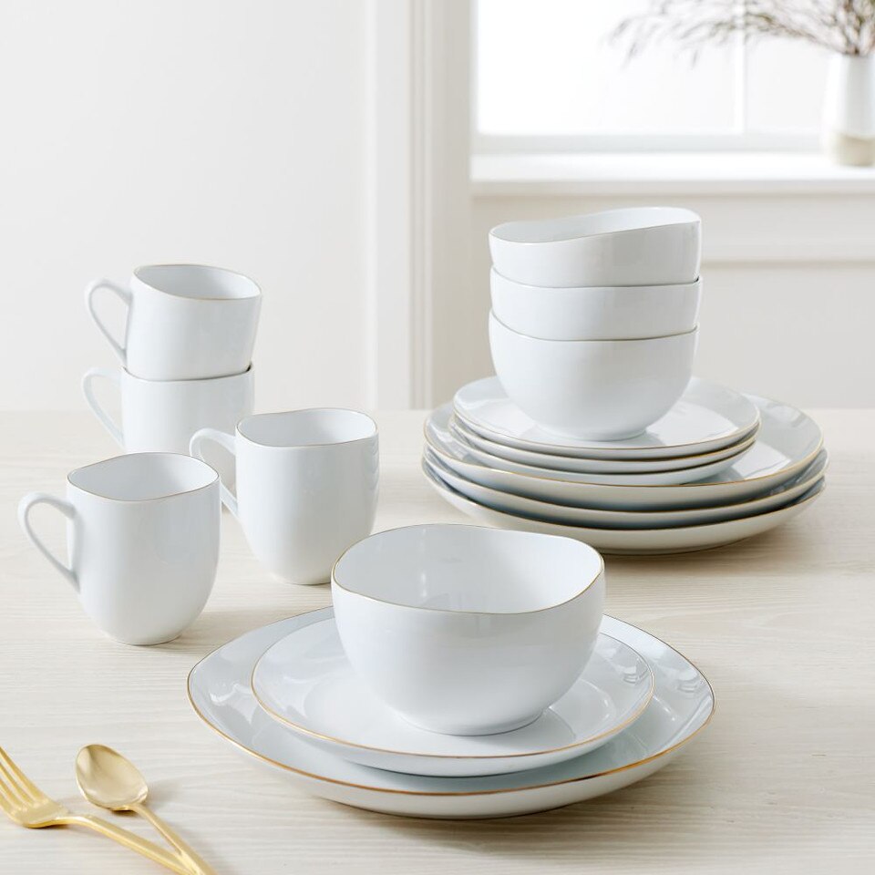 Organic Porcelain Gold-Rimmed Dinnerware (Set of 16)