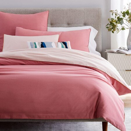 Organic Sateen Reversible Duvet Cover Pillowcases Pink Blossom