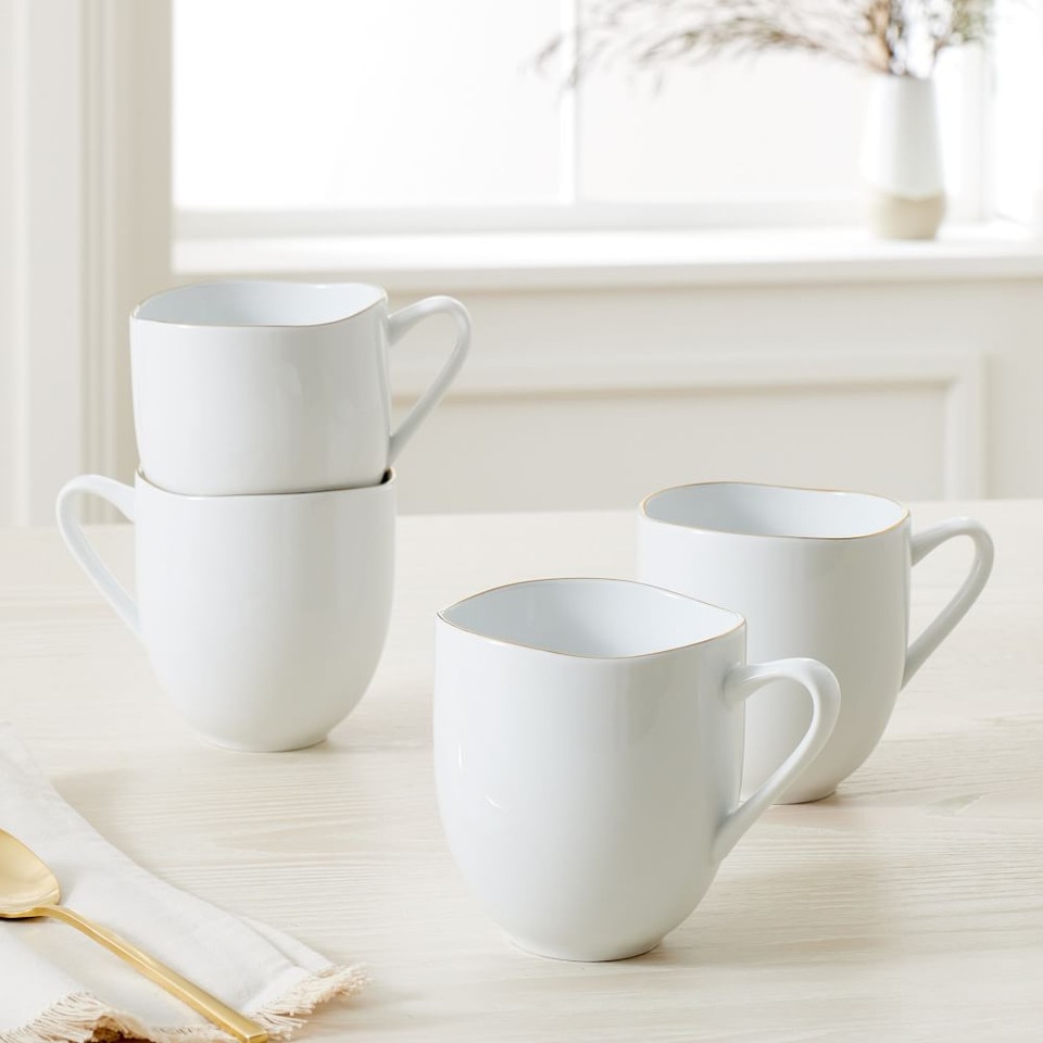 Organic Porcelain Gold-Rimmed Mugs