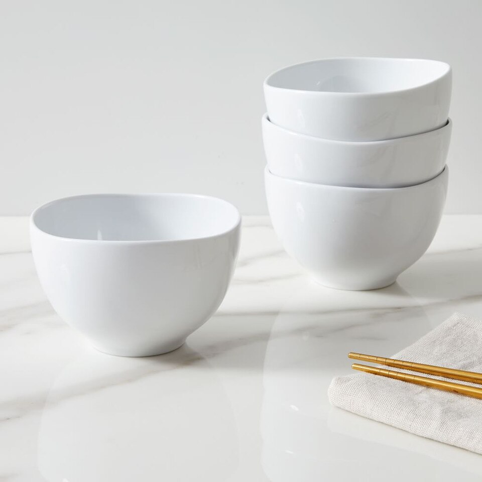 Organic Shaped Porcelain Rice Bowls - White