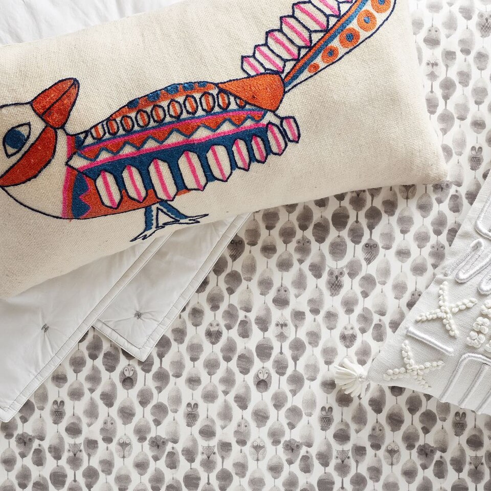 Organic Stamped Owl Cot Fitted Sheet