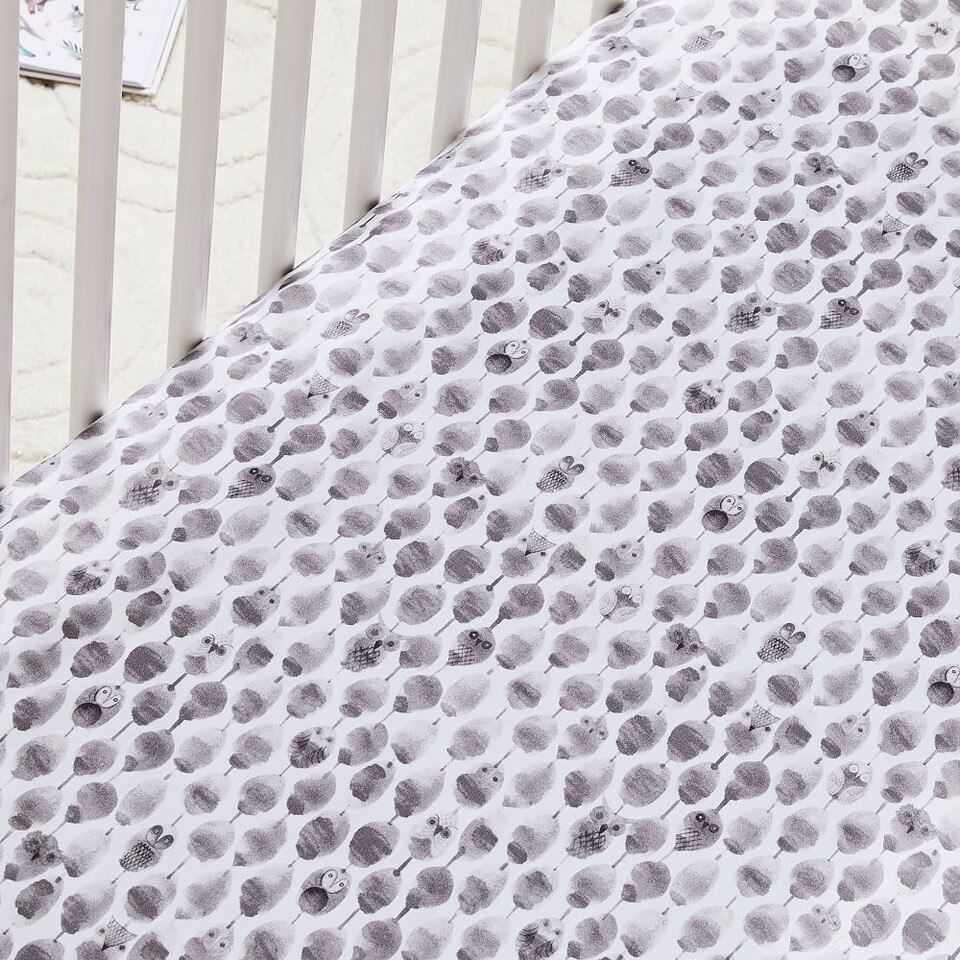Organic Stamped Owl Cot Fitted Sheet